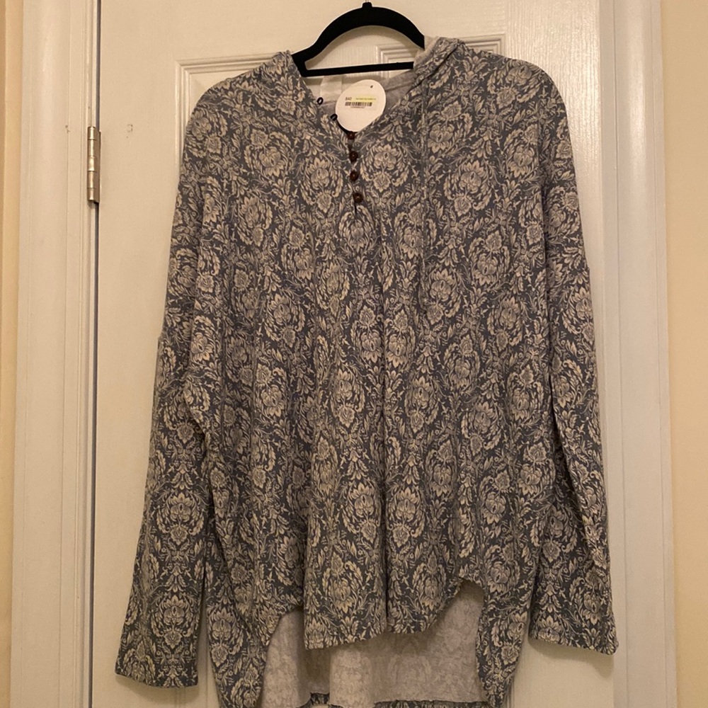 NWT French Terry Hoodie - Blue and White - Size L